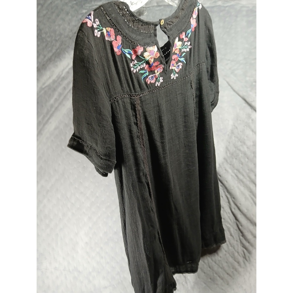 Umgee - Black Floral CottageCore Boho Dress Colourful Embroidery Lace Trim Large - Picture 3 of 8